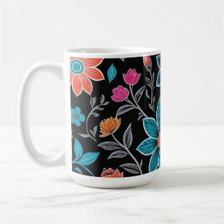 Mug Linoprint coloré motif floral