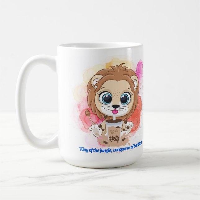 Mug Lion citation dessin animé boire du thé bobba. (Gauche)