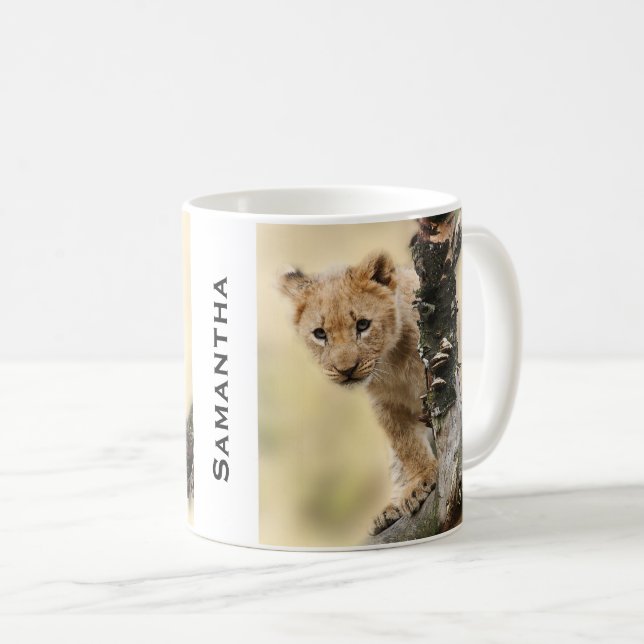 Mug Lion Cub CLimbing Tree Personalised Photo (Devant droit)