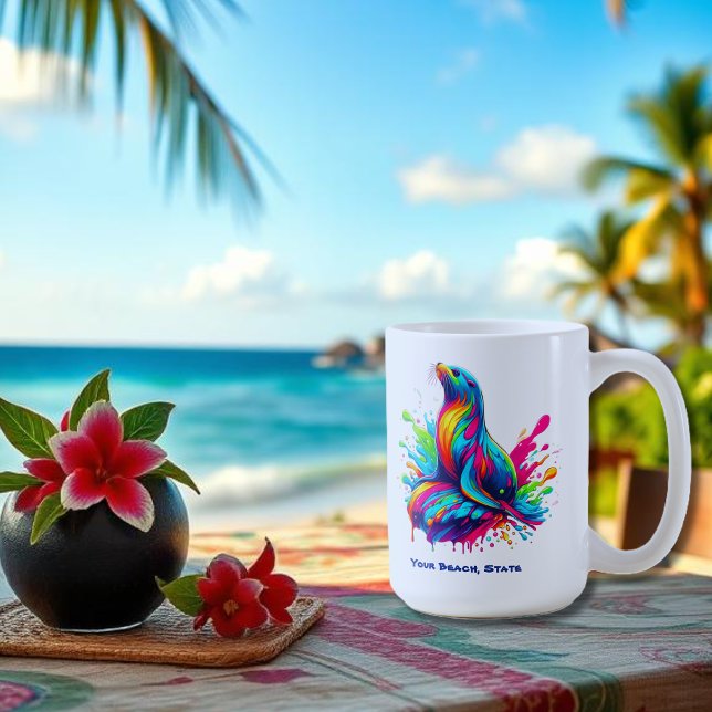Mug Lion de mer coloré (Colorful Sea Lion Splash-Fisherman Core-Dopamine Dressing-Summer Mug-Beach Mug)