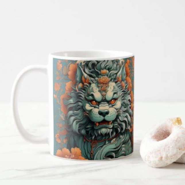 Mug Lion de sagesse de la grippe  (Asian Lion Head  mug available in 11 oz & 15 oz. Microwave and dishwasher safe. 
)