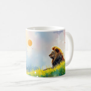 Mug Lion majestueux sur une colline éclairée