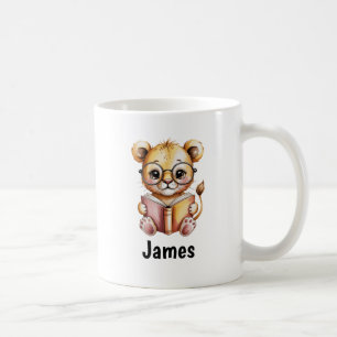 Mug Lion mignon lisant un livre personnalisé