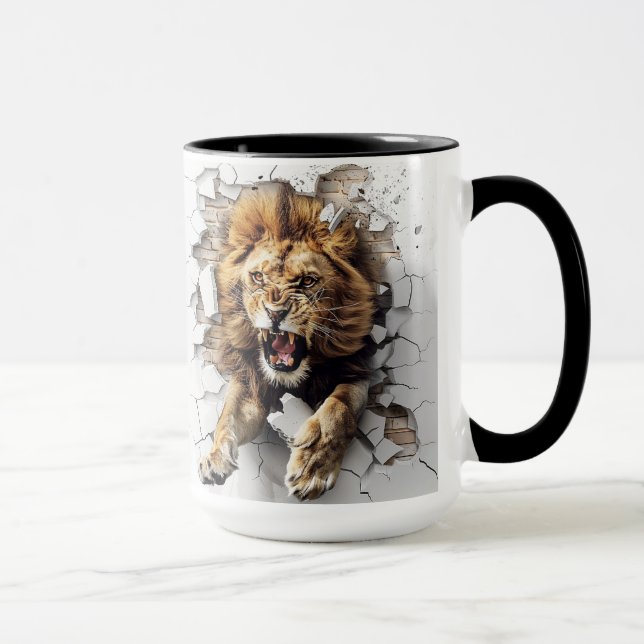 Mug lion sortant d'un mur fissuré (Droite)