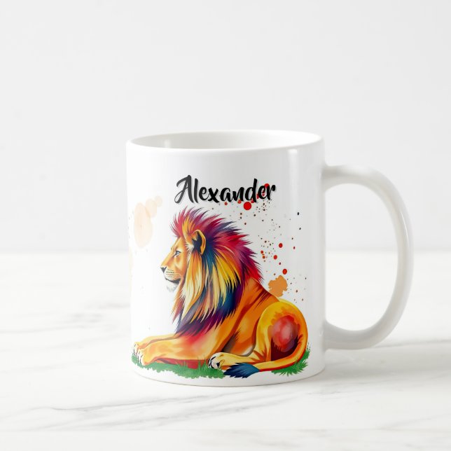Mug Lion Vibrant Avec Paint Splateaux Brosses (Droite)