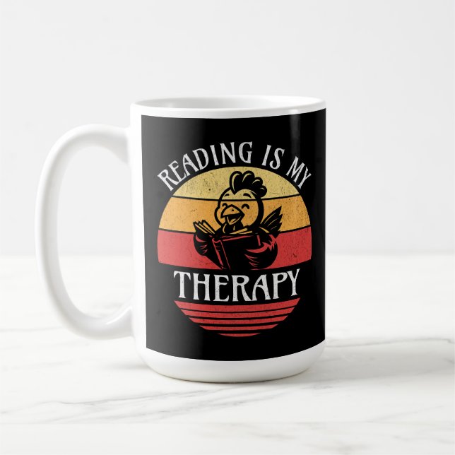 Mug Lire Est Ma Thérapie Drôle Livre Lecture Poulet (Gauche)