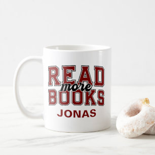Mug Lire plus de livres Rouge bordeaux Varsity Lecteur