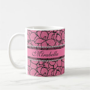 Mug Lis roses luxuriants avec le contour noir, parties