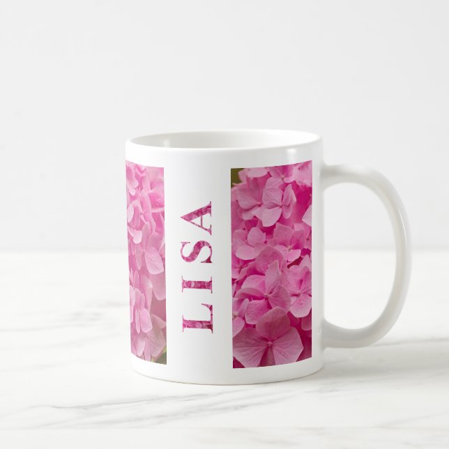 Mug "Lisa" Nom Ressort rose Hydrangée Florale Lettres (Droite)