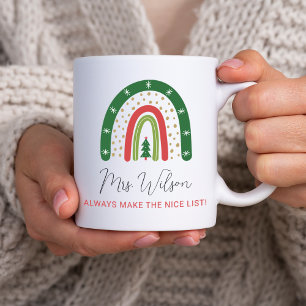 Mug Liste de Noël des enseignants arc-en-ciel