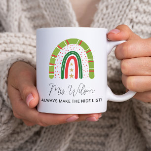 Mug Liste de Noël des enseignants arc-en-ciel
