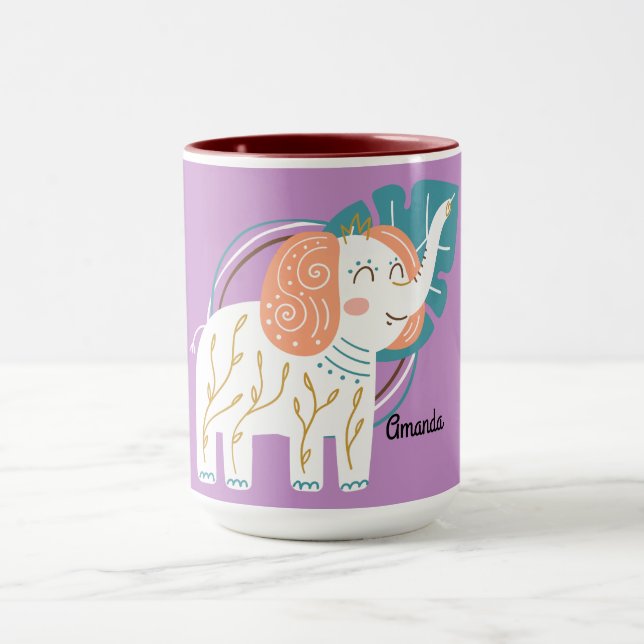 Mug Little Elephant Boho Nom personnalisé (Centre)