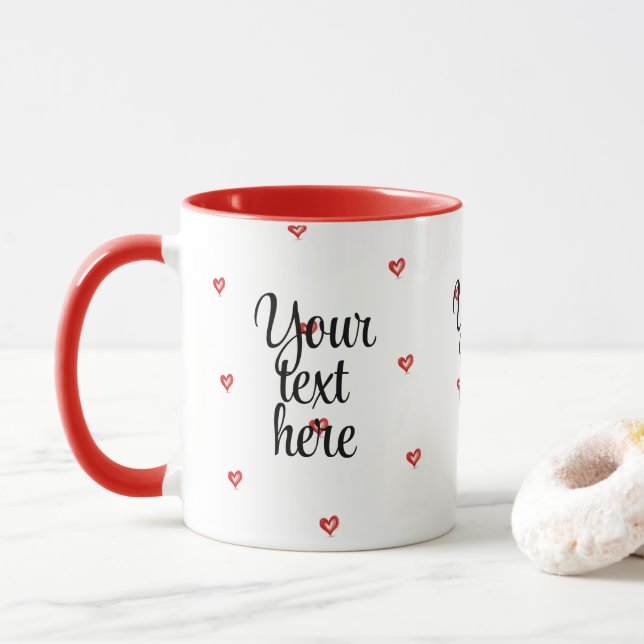 Mug Little Hearts Design, I Love You, Customizable (Avec donut)