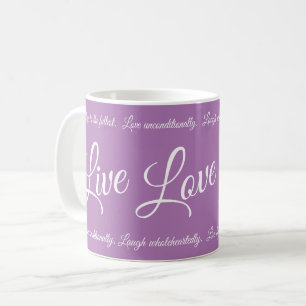 Mug Live Love Laugh Élégant blanc Script violet