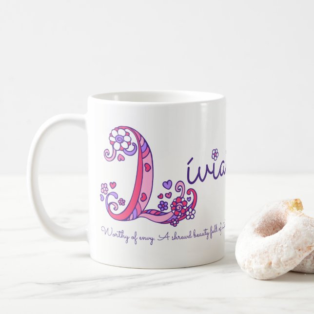Mug Lívia nom signifiant fleur cardiaque L monogramme  (Avec donut)