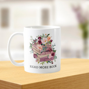 Mug Livre aquarelle et citation de lecture de fleur de