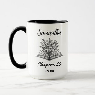 Mug Livre floral personnalisé pour 40e anniversaire -