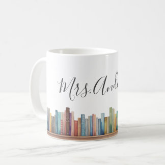 Mug Livres aquarelles colorés Nom de l'enseignant