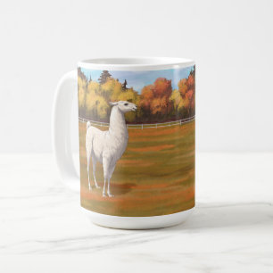 Mug Llama blanche dans les pâturages agricoles d'autom