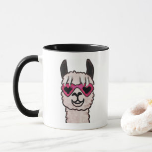 Mug Llama cool avec lunettes de coeur