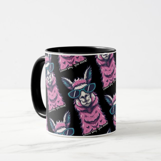 Mug Llama vous dit Rock | Pose ironique dans les lunet (Devant gauche)