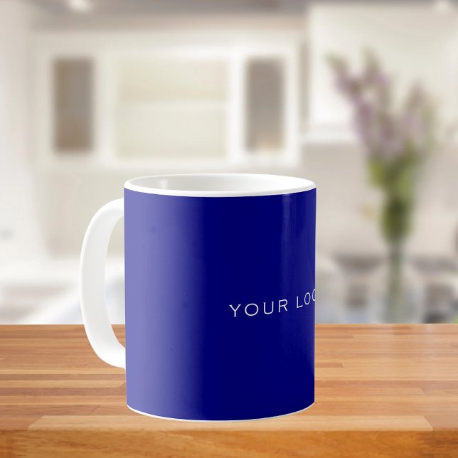 Mug logo commercial blanc bleu marine rectangulaire (Créateur téléchargé)