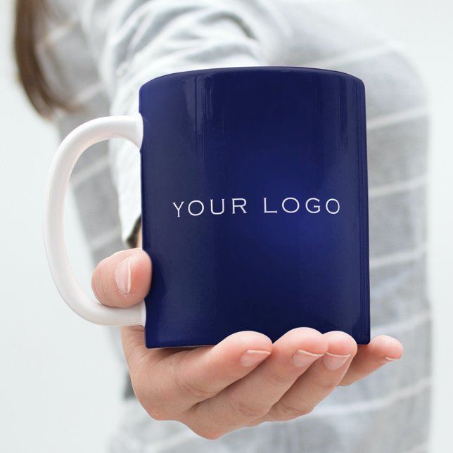Mug logo commercial blanc bleu marine rectangulaire (Créateur téléchargé)