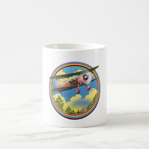 Mug logo d'avion biplan rose arc-en-ciel