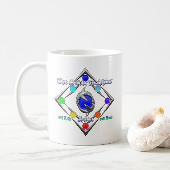 Mug Logo de la saga des dauphins d'argent de la vie et (Avec donut)