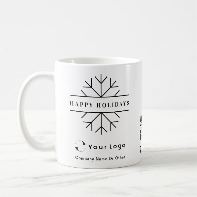 Mug Logo de l'entreprise QR Blanc Noël Chic Snowflake (Gauche)