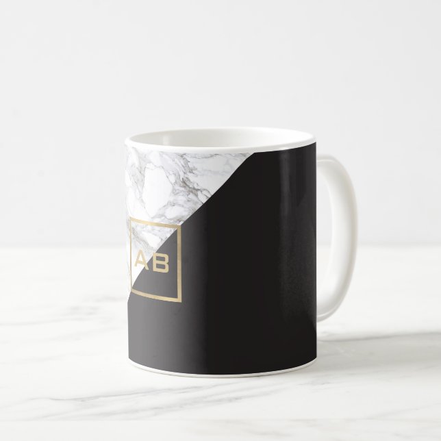 Mug Logo de marbre géométrique moderne/Monogramme noir (Devant droit)