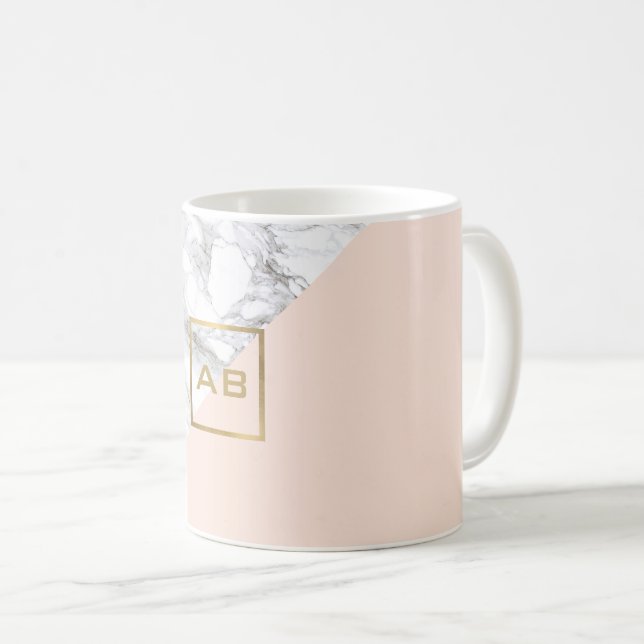 Mug Logo de marbre géométrique moderne/Monogramme rose (Devant droit)