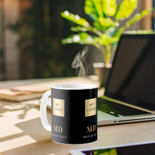 Mug Logo d'entreprise de nom de monogramme en or noir