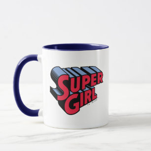 Mug Logo du nom empilé de la superfille rouge et bleue