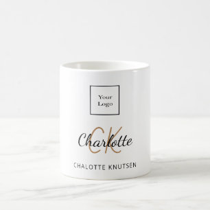 Mug Logo entreprise or blanc monogramme initiales scri