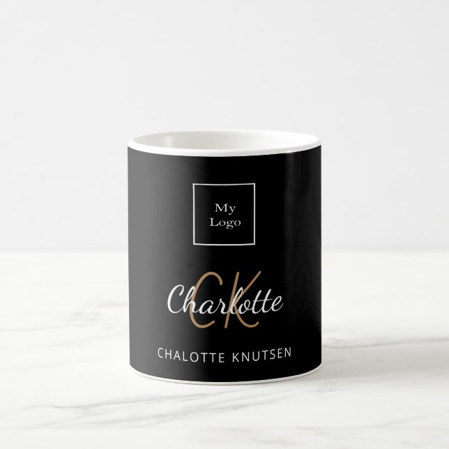 Mug Logo entreprise or noir monogramme initiales scrip (Centre)