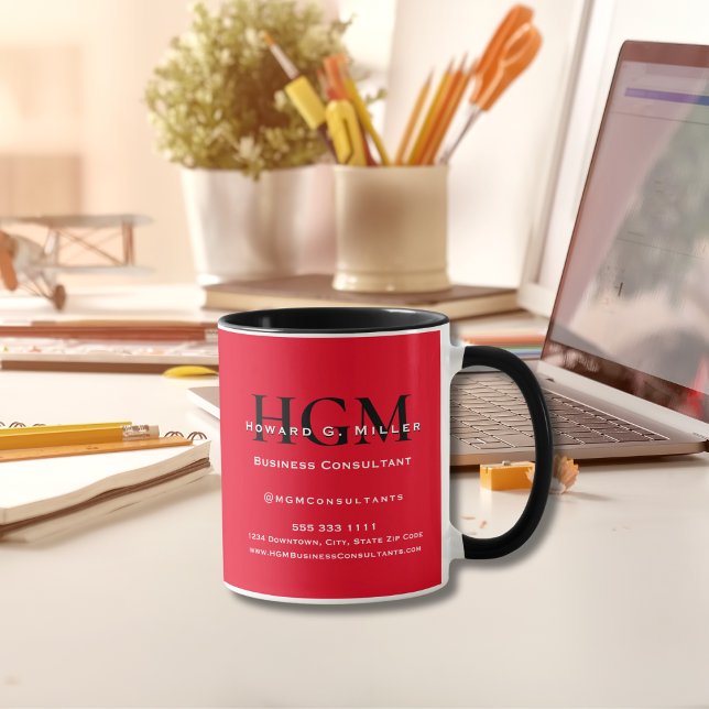 Mug Logo Monogramme d'entreprise Rouge Noir Blanc Prom (Créateur téléchargé)