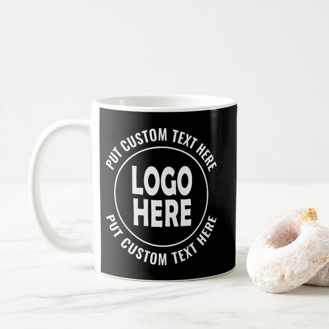 Mug Logo personnalisé et texte commercial noir promoti (Avec donut)
