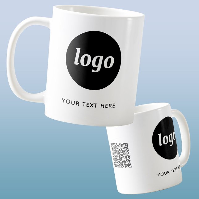 Mug Logo simple QR Code et texte commercial (Logo QR code and custom text promotional business coffee mug)