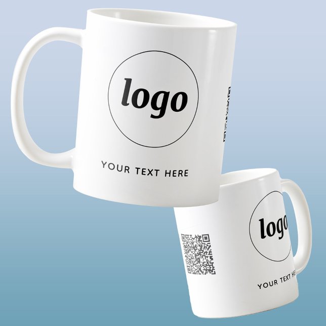 Mug Logo simple QR Code et texte commercial (Simple logo with text and QR code business branding promotional coffee mug)