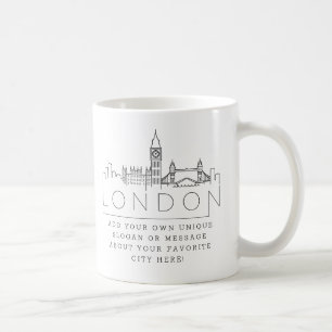 Mug Londres, Angleterre Stylisé Skyline   Slogan pers