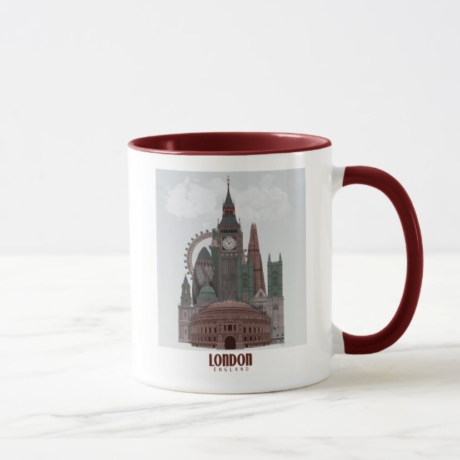 Mug Londres en nuages rouge et vert (Droite)