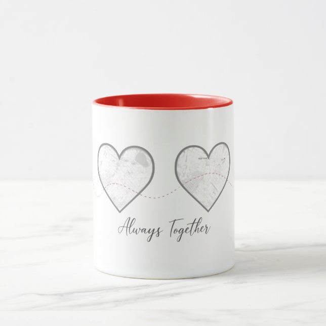 Mug Long Distance Relationship Map Hearts Personalized (Centre)