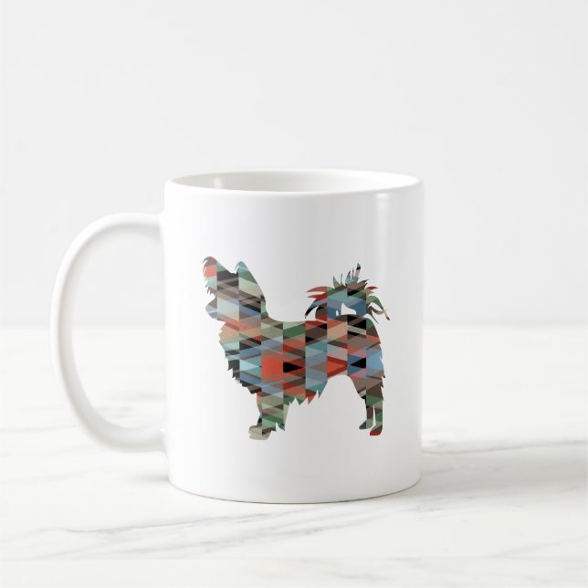 Mug Longue Haired Chihuahua Geo Silhouette Plaid Café (Gauche)