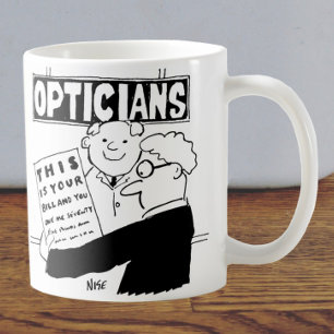 Mug L'opticien présente sa facture. Dessin humoristiqu