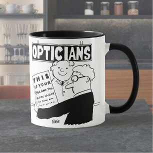 Mug L'opticien présente sa facture. Dessin humoristiqu