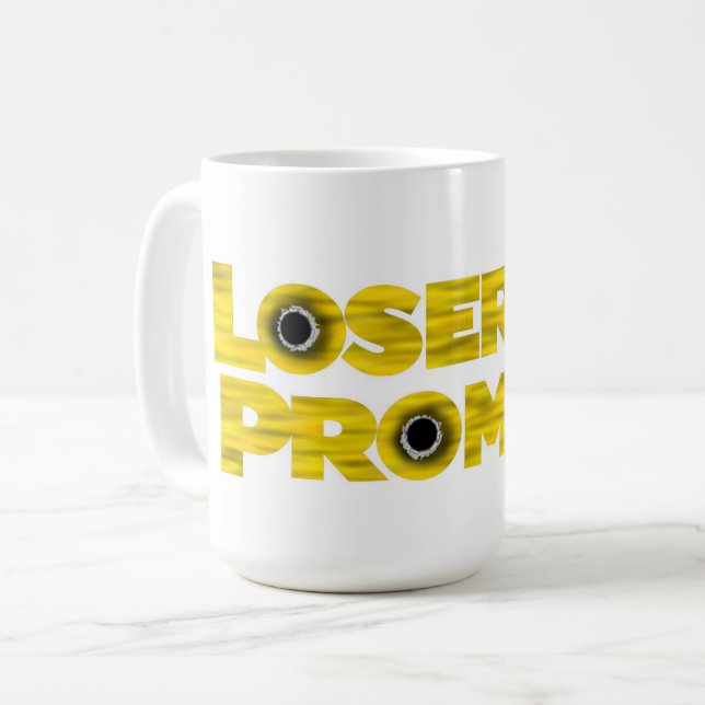 Mug Loser's Promise Logo Design sur un (Devant gauche)