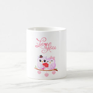 Mug Lote You Cute Owls Couple Valentine Coeur Rose Rom