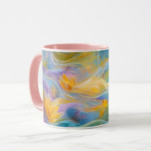 Mug Lotus dorés abstraits fleurs flottantes 