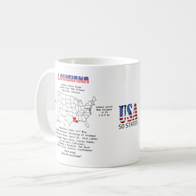 Mug Louisiana États américains sur une carte et des in (Devant gauche)